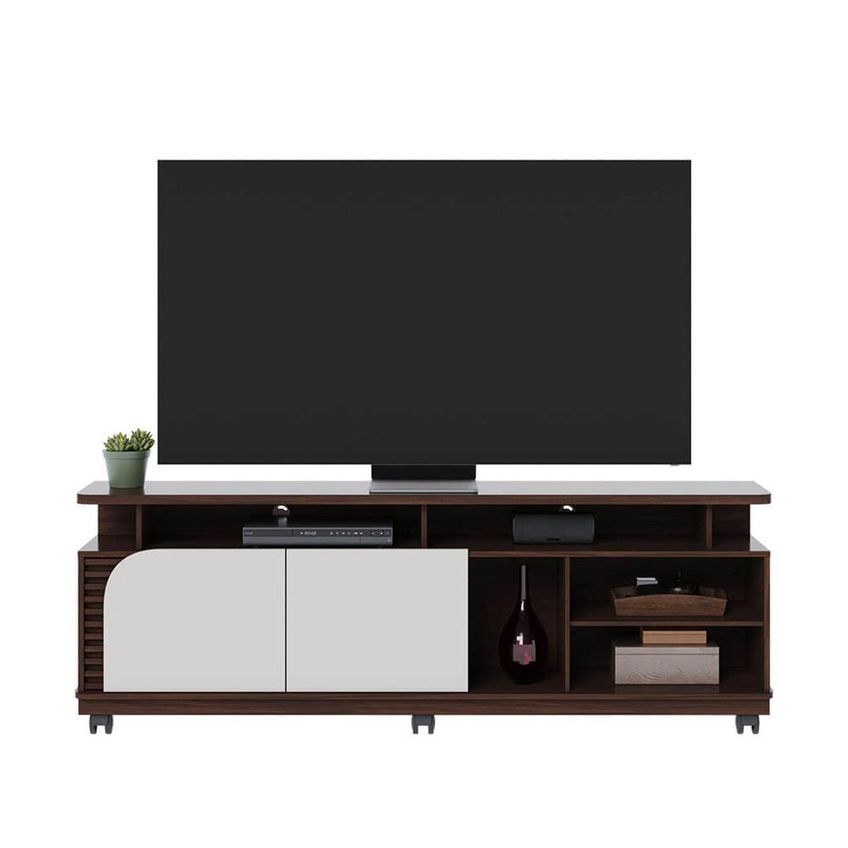 Rack Para TV Até 75 Polegadas Com 2 Portas E Rodízios Multimóveis Crcol-rck038 Nogueira/off White - imagem 2