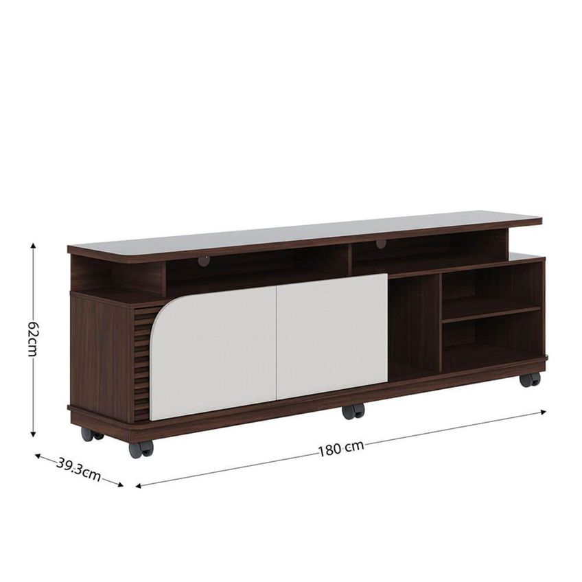Rack Para TV Até 75 Polegadas Com 2 Portas E Rodízios Multimóveis Crcol-rck038 Nogueira/off White - imagem 4