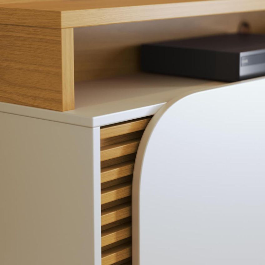 Rack Com Painel Para Tv Até 75 Polegadas Com 2 Portas E Prateleiras Multimóveis Crcol-rcp025 Madeirado/off White - imagem 3