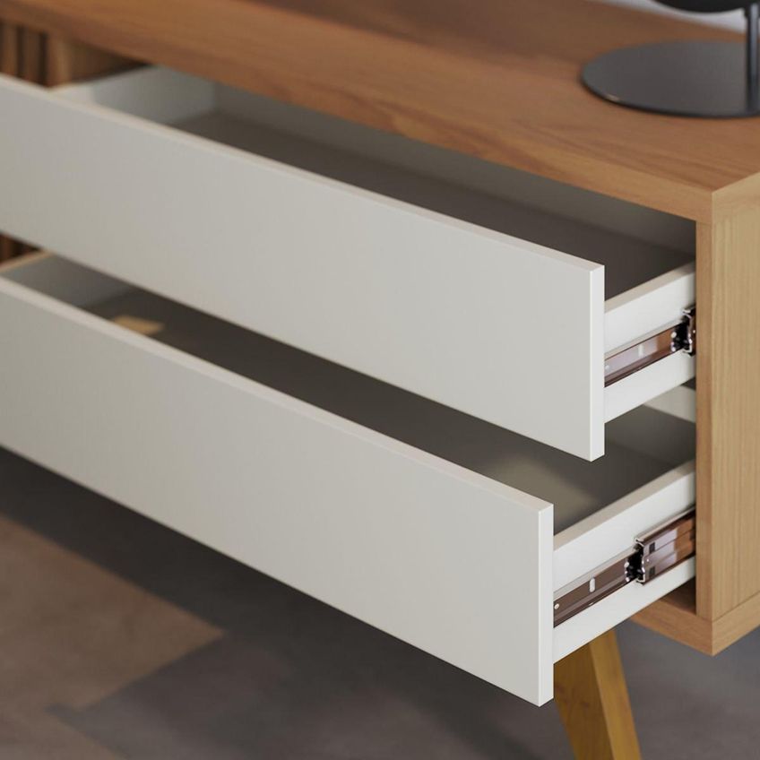 Rack Para TV Até 75 Polegadas Com 1 Porta De Correr E 2 Gavetas Retrô Multimóveis CRCOL-RCK035 Madeirado/Off White - imagem 3