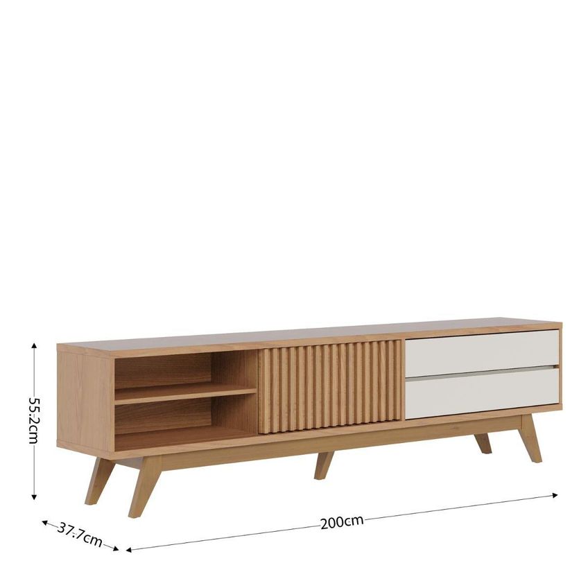 Rack Para TV Até 75 Polegadas Com 1 Porta De Correr E 2 Gavetas Retrô Multimóveis CRCOL-RCK035 Madeirado/Off White - imagem 4