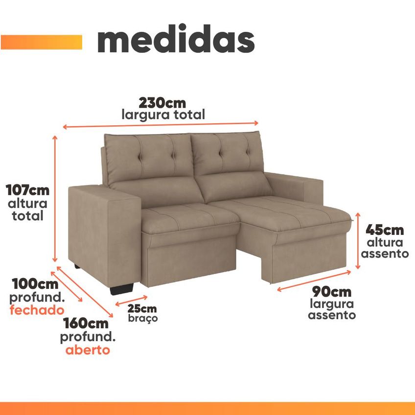 Sofá Retrátil E Reclinável 3 Lugares 2,30m Espanha - imagem 3