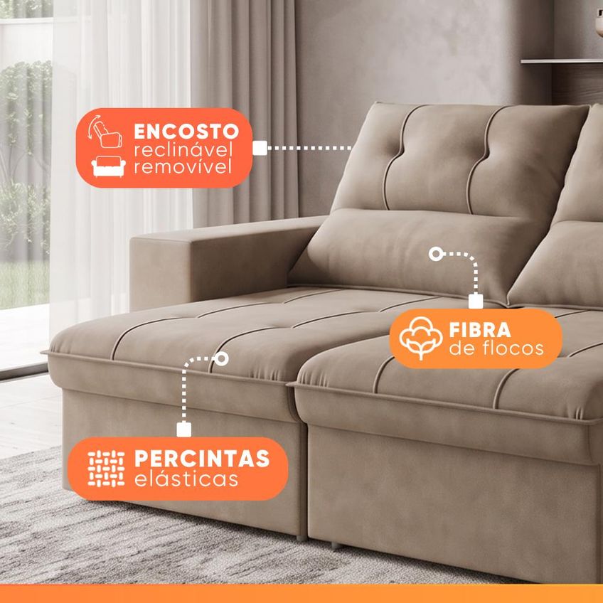 Sofá Retrátil E Reclinável 3 Lugares 2,30m Espanha - imagem 4
