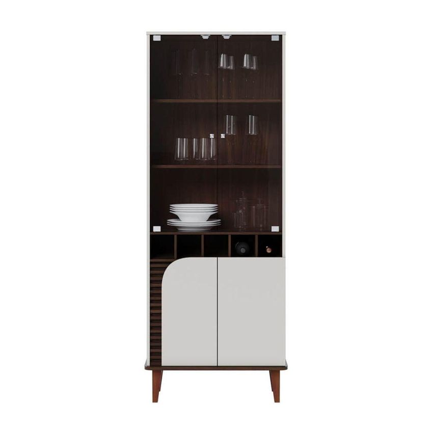 Cristaleira Com Vidro 4 Portas E Adega Retrô 70cm Multimóveis Crcol-cri009 Off White/nogueira - imagem 2