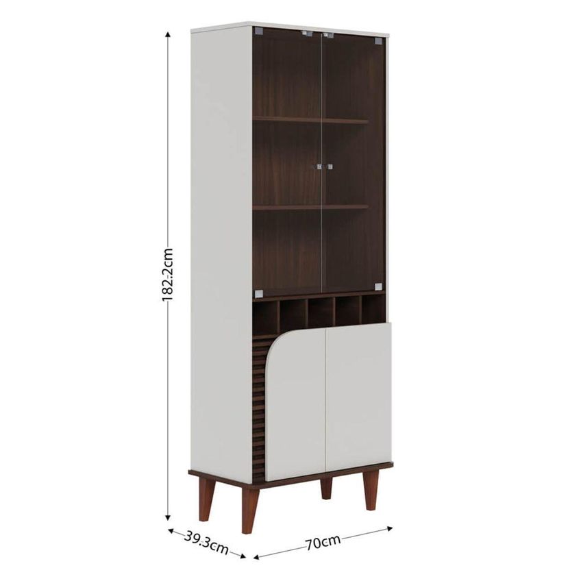Cristaleira Com Vidro 4 Portas E Adega Retrô 70cm Multimóveis Crcol-cri009 Off White/nogueira - imagem 4