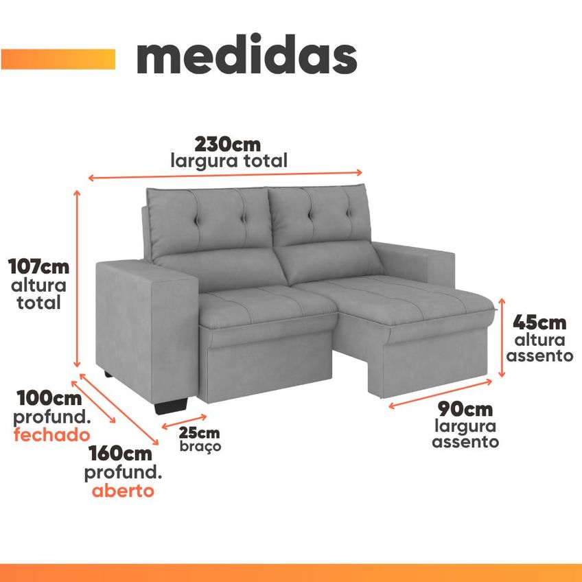 Sofá Retrátil E Reclinável 3 Lugares 2,30m Espanha - imagem 3