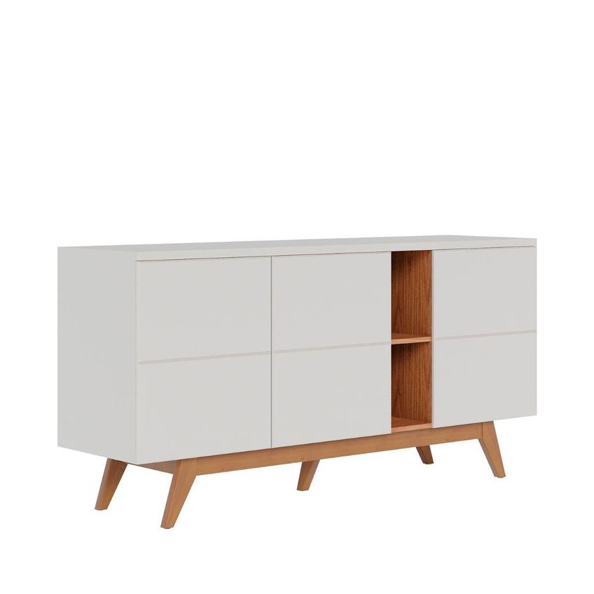 Aparador Buffet Com 3 Portas E 2 Nichos Retrô 160cm Multimóveis Crcol-apa009 Off White/madeirado - imagem 2