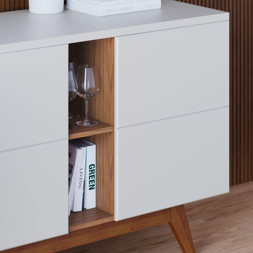 Aparador Buffet Com 3 Portas E 2 Nichos Retrô 160cm Multimóveis Crcol-apa009 Off White/madeirado - imagem 3