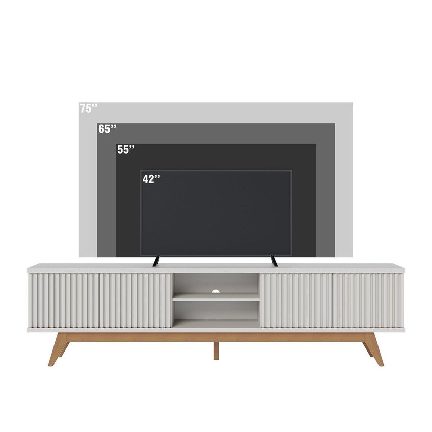 Rack Para TV Até 75 Polegadas Com 4 Portas Ripadas E 2 Nichos Retrô Multimóveis CRCOL-RCK040 Off White - imagem 2