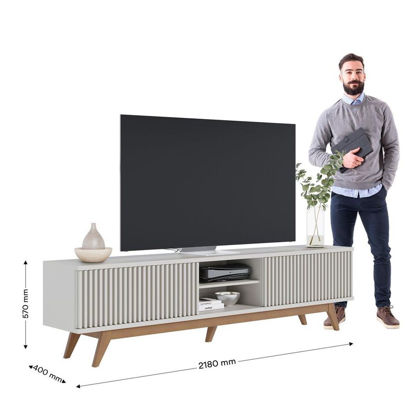 Rack Para TV Até 75 Polegadas Com 4 Portas Ripadas E 2 Nichos Retrô Multimóveis CRCOL-RCK040 Off White - imagem 4