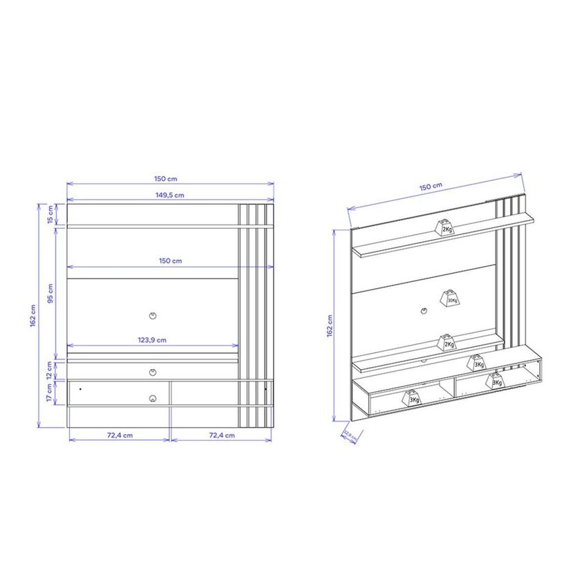 Painel Para TV Até 65 Polegadas Com 2 Portas E Prateleiras Multimóveis CRCOL-PTV033 Madeirado/Preto - imagem 4