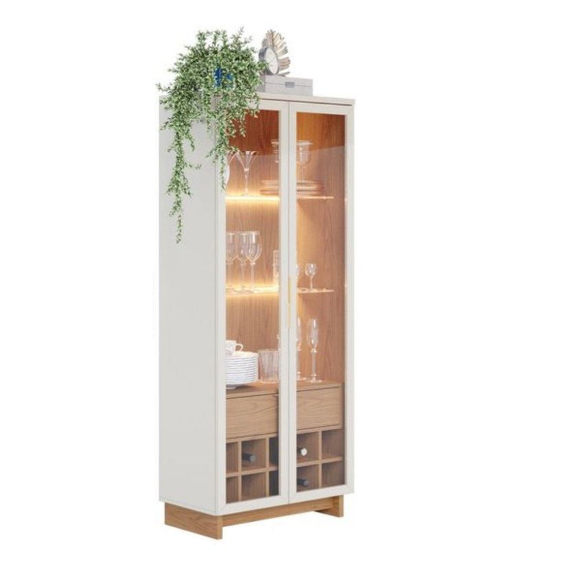 Cristaleira Com Led 2 Portas De Vidro 1 Gaveta E Adega 71,6cm Multimóveis Crcol-cri010 Off White/madeirado - imagem 2
