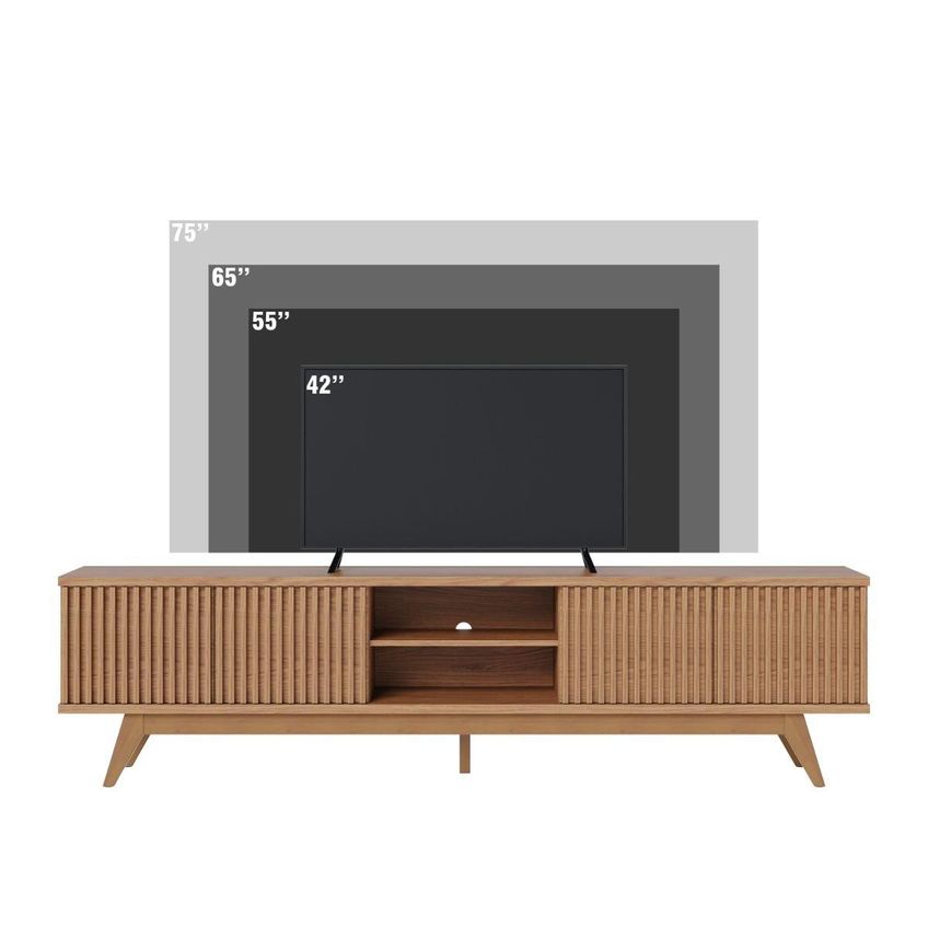 Rack Para TV Até 75 Polegadas Com 4 Portas Ripadas E 2 Nichos Retrô Multimóveis CRCOL-RCK040 Madeirado - imagem 2