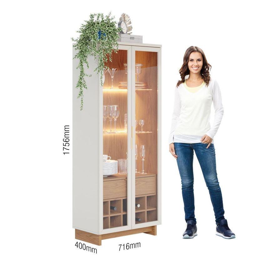 Cristaleira Com Led 2 Portas De Vidro 1 Gaveta E Adega 71,6cm Multimóveis Crcol-cri010 Off White/madeirado - imagem 4