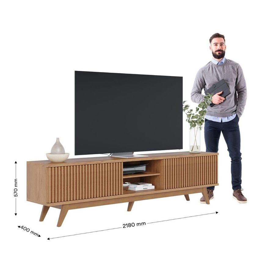 Rack Para TV Até 75 Polegadas Com 4 Portas Ripadas E 2 Nichos Retrô Multimóveis CRCOL-RCK040 Madeirado - imagem 4
