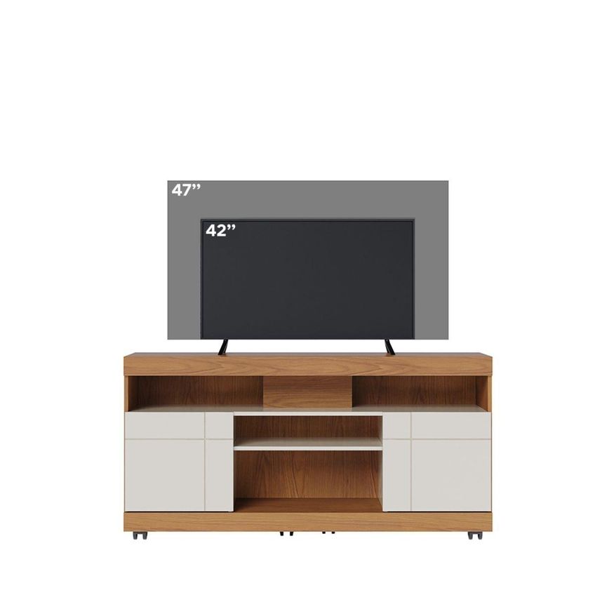 Rack Para TV Até 47 Polegadas Com 2 Portas E Rodízios Multimóveis CRCOL-RCK034 Madeirado/Off White - imagem 2