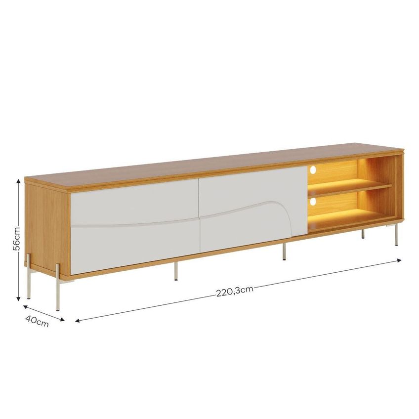 Rack Para TV Até 75 Polegadas Com LED 2 Portas E Nichos Multimóveis CRCOL-RCK041 Madeirado/Off White - imagem 4