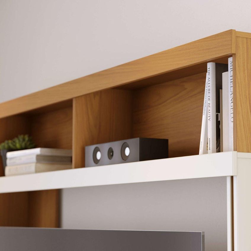 Rack Estante Para Tv Até 65 Polegadas Com 2 Portas E Nichos Multimóveis Crcol-rcp030 Madeirado/off White - imagem 3