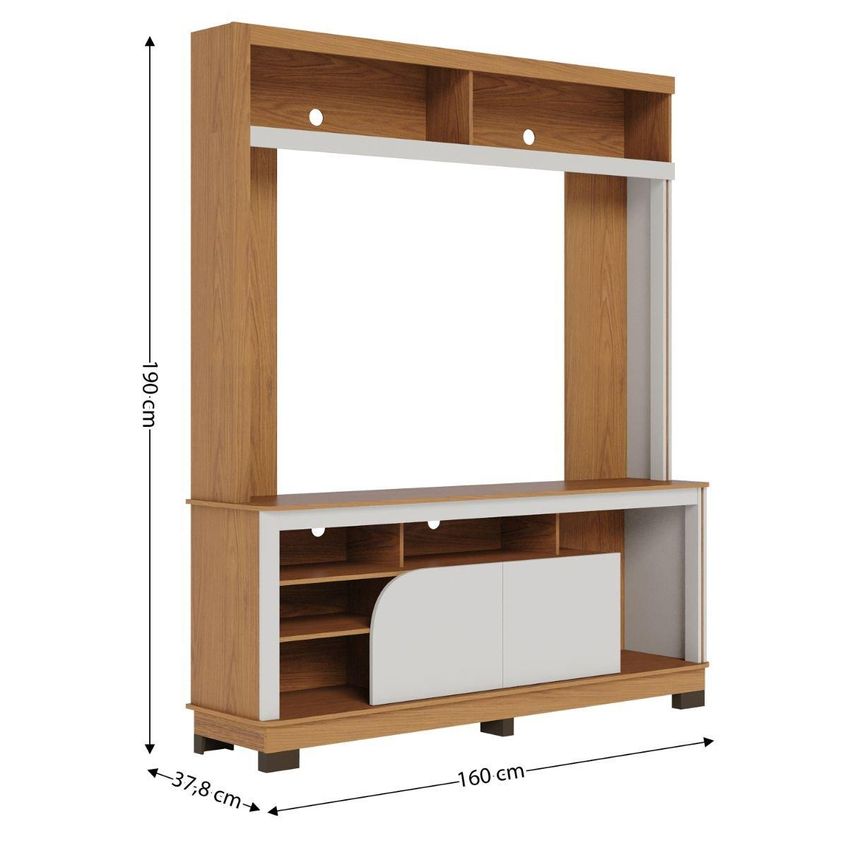 Rack Estante Para Tv Até 65 Polegadas Com 2 Portas E Nichos Multimóveis Crcol-rcp030 Madeirado/off White - imagem 4
