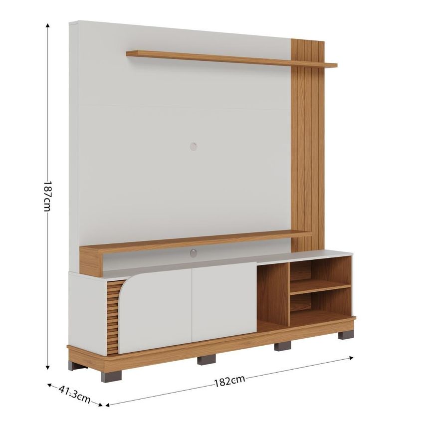 Rack Com Painel Para Tv Até 75 Polegadas Com 2 Portas E Prateleiras Multimóveis Crcol-rcp025 Off White/madeirado - imagem 4