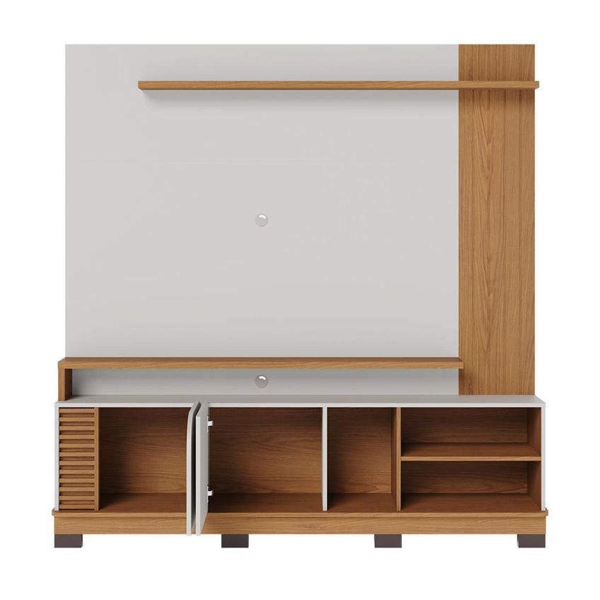 Rack Com Painel Para Tv Até 75 Polegadas Com 2 Portas E Prateleiras Multimóveis Crcol-rcp025 Off White/madeirado - imagem 5
