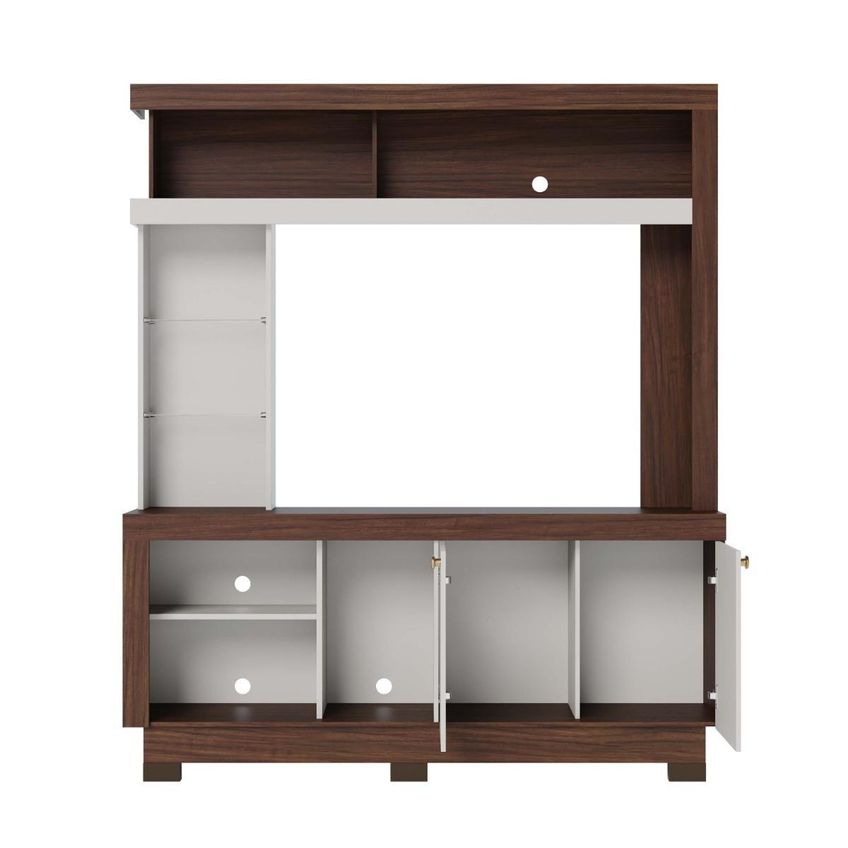 Rack Estante Para TV Até 50 Polegadas 2 Portas E Prateleiras De Vidro Multimóveis CRCOL-RCP028 Nogueira/Off White - imagem 5
