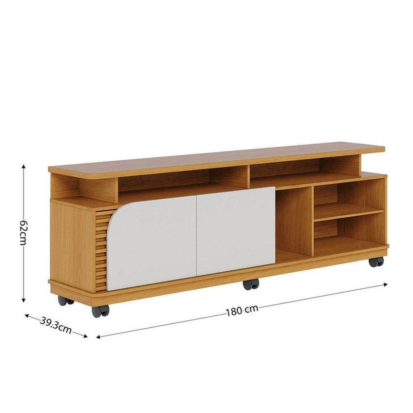Rack Para TV Até 75 Polegadas Com 2 Portas E Rodízios Multimóveis Crcol-rck038 Madeirado/Off White - imagem 4