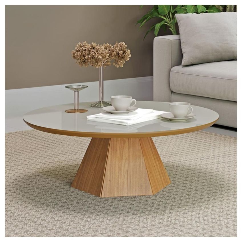 Mesa De Centro Pe Hexagonal 90cm Mdf Off White Freijó - imagem 3