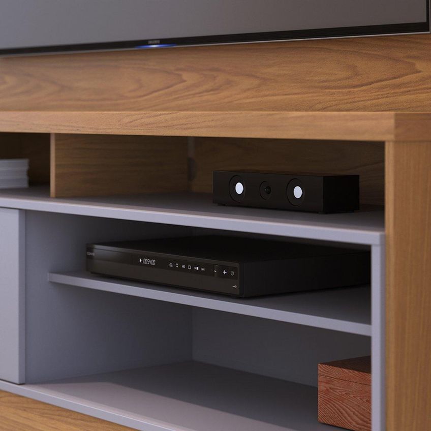 Rack Com Painel Para Tv Até 65 Polegadas Com 1 Porta E Led Multimóveis Crcol-rcp024 Madeirado/cinza - imagem 3