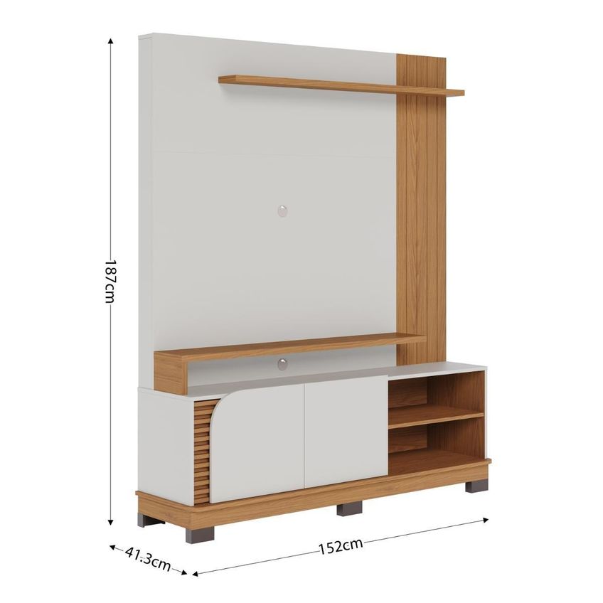 Rack Com Painel Para TV Até 65 Polegadas Com 2 Portas E Prateleiras Multimóveis CRCOL-RCP022 Freijó/Off White - imagem 4
