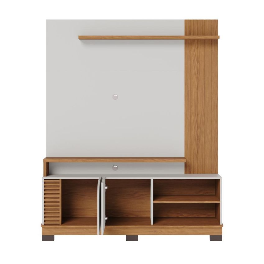 Rack Com Painel Para TV Até 65 Polegadas Com 2 Portas E Prateleiras Multimóveis CRCOL-RCP022 Freijó/Off White - imagem 5