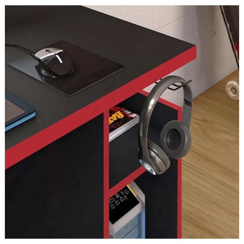 Escrivaninha 136cm Gamer Notável Preto Vermelho - imagem 4