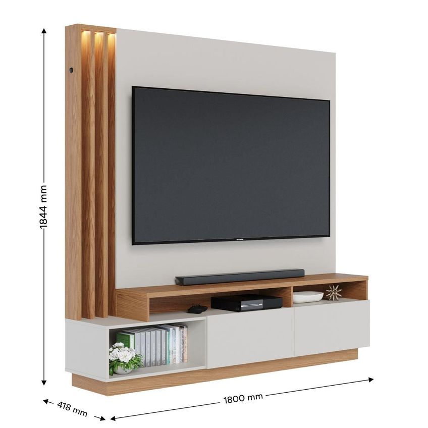 Rack Com Painel Para TV Até 65 Polegadas Com LED 2 Portas 3 Nichos Multimóveis CRCOL-RCP026 Madeirado/Off White - imagem 4