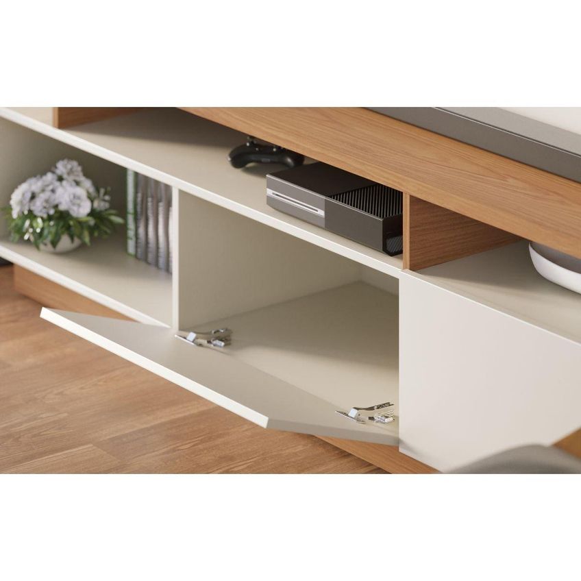 Rack Com Painel Para TV Até 65 Polegadas Com LED 2 Portas 3 Nichos Multimóveis CRCOL-RCP026 Madeirado/Off White - imagem 5