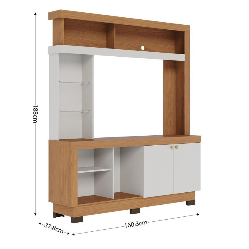 Rack Estante Para TV Até 50 Polegadas 2 Portas E Prateleiras De Vidro Multimóveis CRCOL-RCP028 Madeirado/Off White - imagem 4