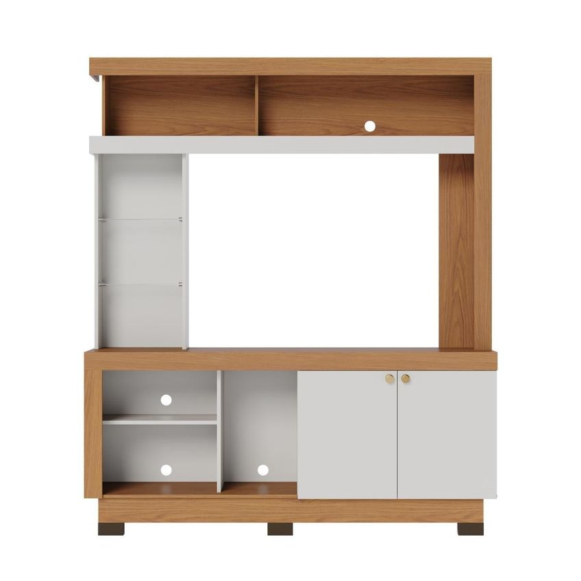 Rack Estante Para TV Até 50 Polegadas 2 Portas E Prateleiras De Vidro Multimóveis CRCOL-RCP028 Madeirado/Off White - imagem 5