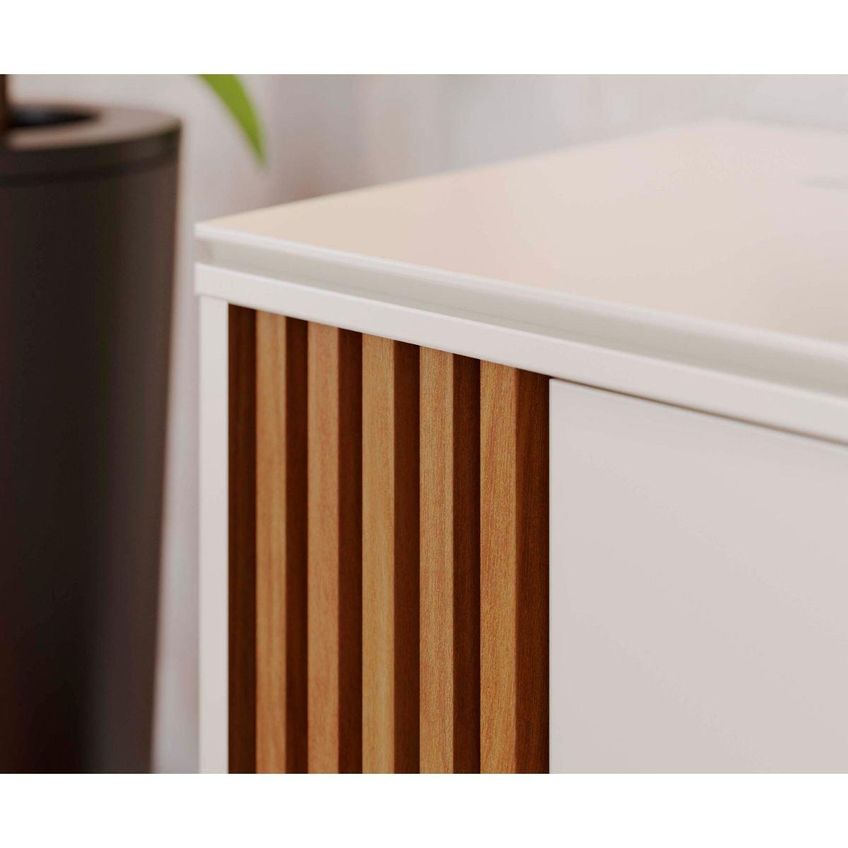 Rack Para TV Até 60 Polegadas Com 1 Porta De Correr Retrô Multimóveis CRCOL-RCK036 Off White/Madeirado - imagem 3