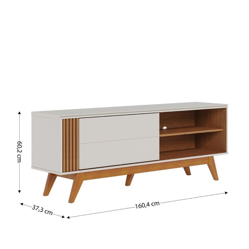 Rack Para TV Até 60 Polegadas Com 1 Porta De Correr Retrô Multimóveis CRCOL-RCK036 Off White/Madeirado - imagem 4