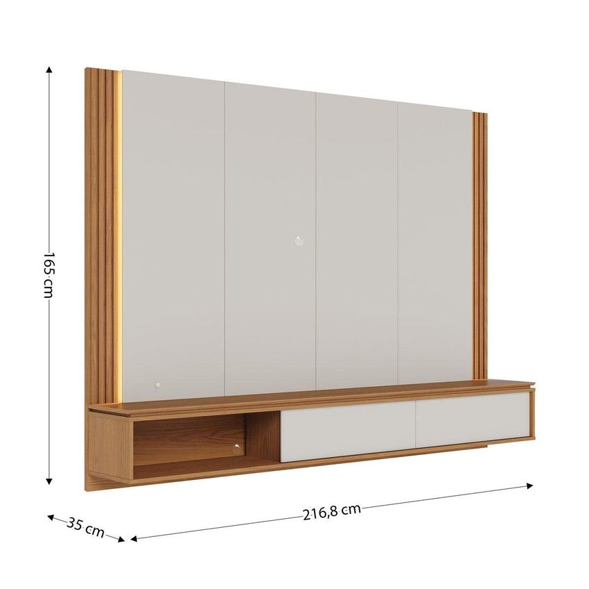 Painel Para TV Até 75 Polegadas Com LED 2 Portas E Nicho Multimóveis CRCOL-PTV026 Off White/Madeirado - imagem 4