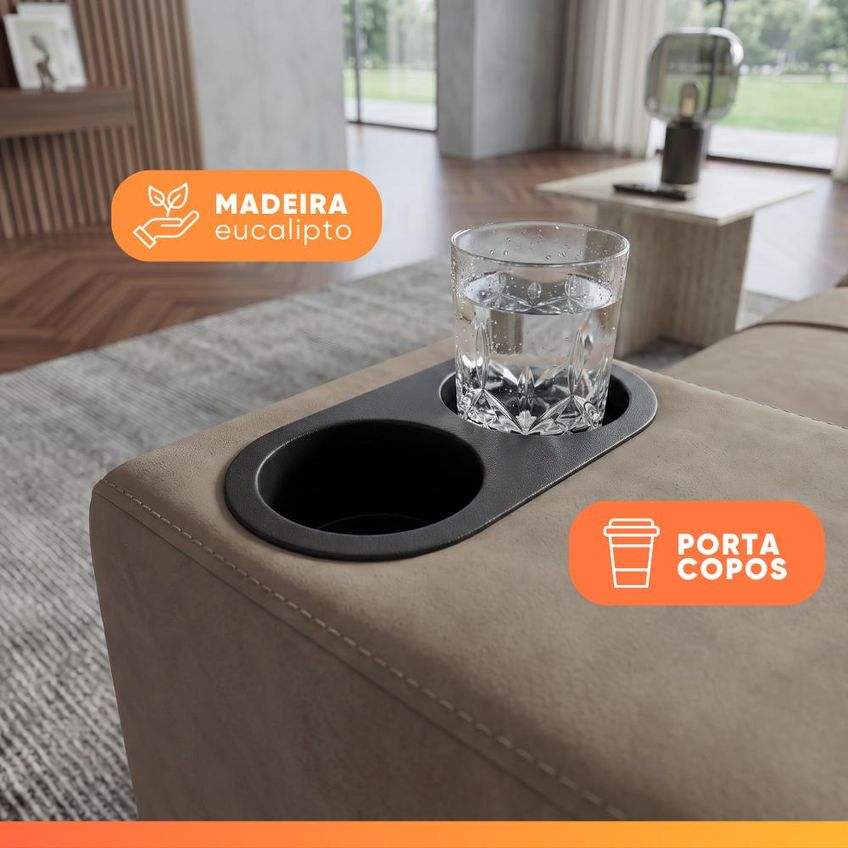 Sofá Retrátil E Reclinável 2 Lugares 2,05m Com Porta Copos Bulgária - imagem 4