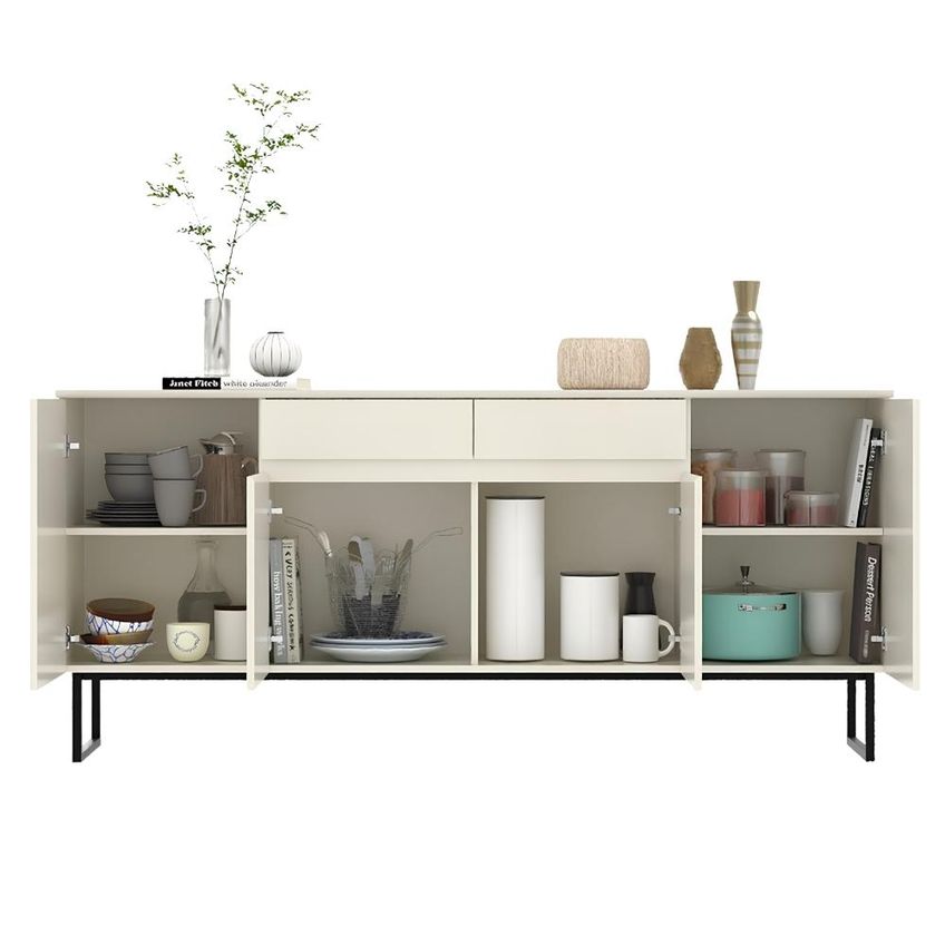 Buffet Aparador Industrial Lume 183 Cm 4 Portas E 2 Gavetas - Off White - imagem 4