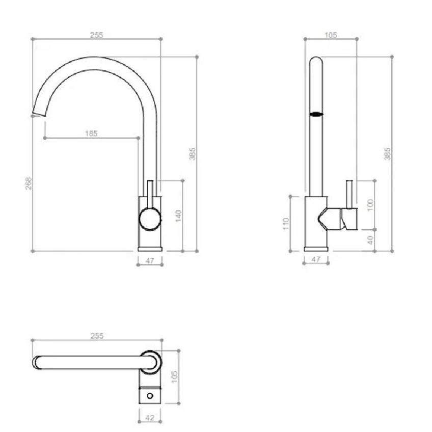 Misturador Monocomando Rubinettos Para Cozinha Com Bica Giratória Em Aço Inox Escovado RB3385 4791 - imagem 3