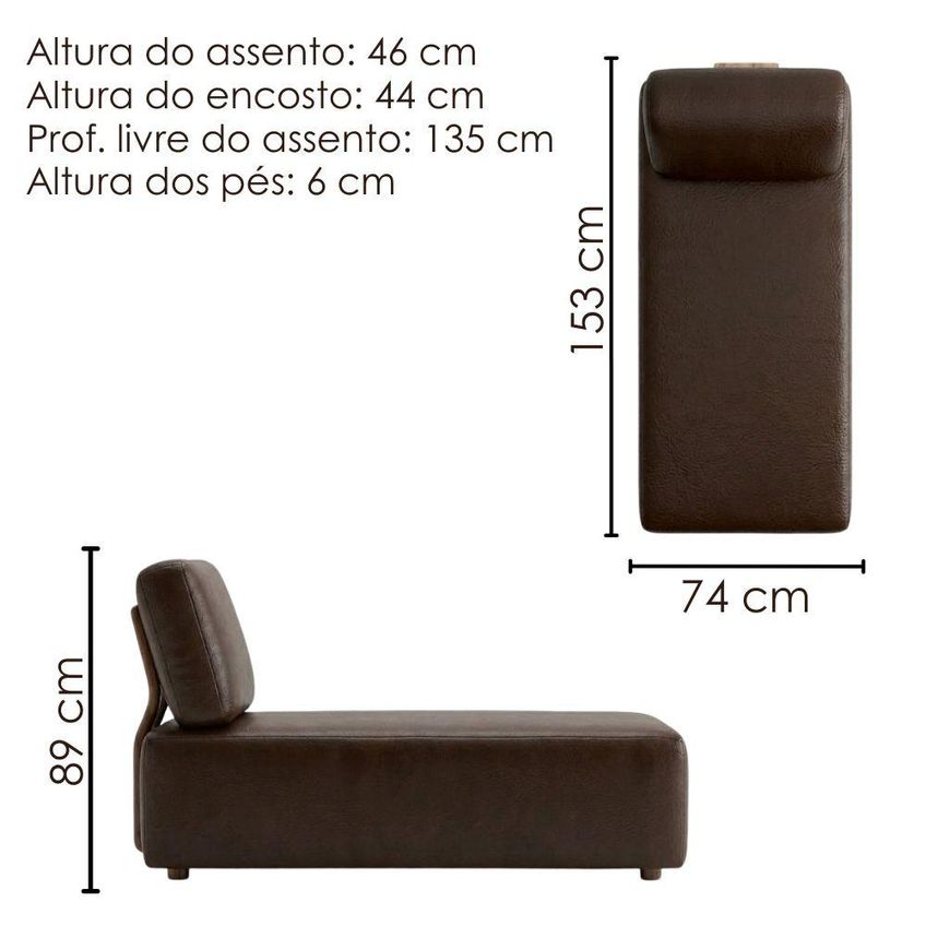 Sofá Chaise Modular Block 74x153 Pes Madeira Courino Tcs 721 Moll - imagem 3