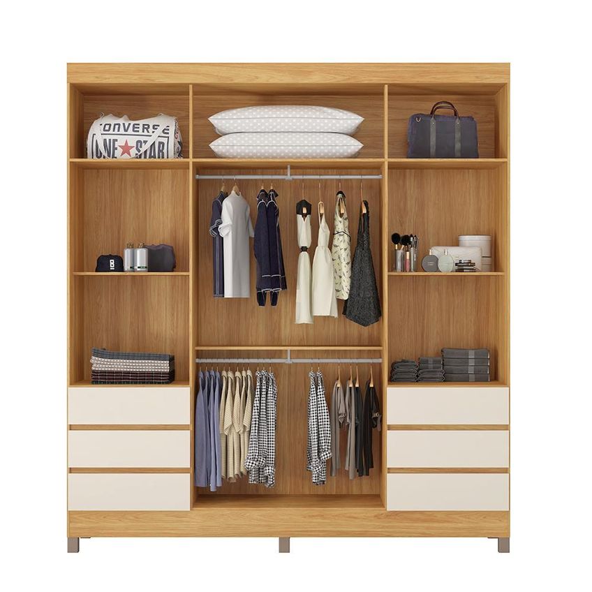 Guarda Roupa Casal Roma 4 Portas Com Espelho Cinamon/Off White Demóbile - imagem 4