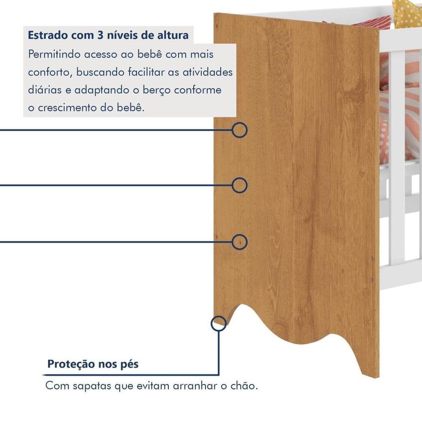 Quarto De Bebê Completo 100% Mdf Linha Lua Branco Amadeirado - imagem 4