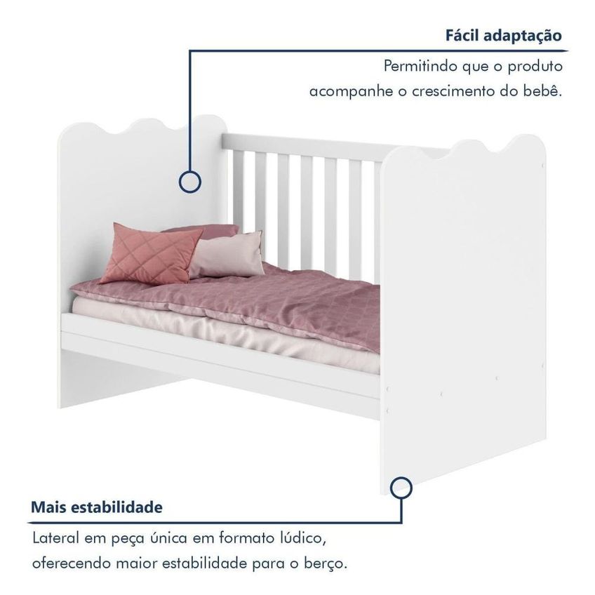 Quarto De Bebê Completo 100% Mdf Berço Guarda-roupa 3 Portas Ternura Branco - imagem 5