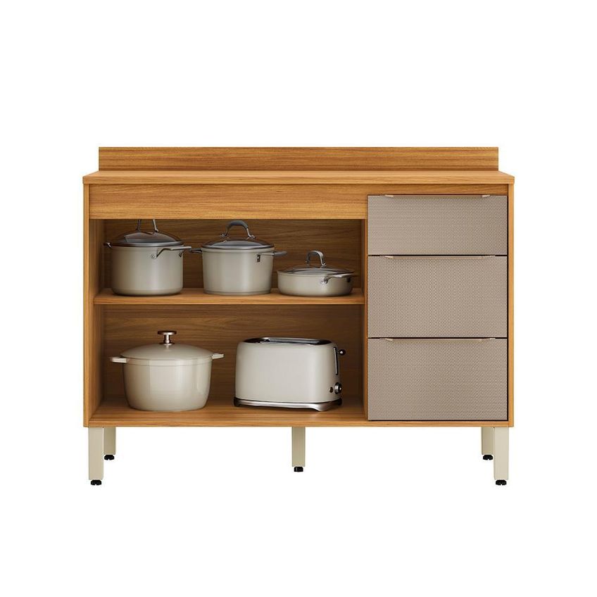 Balcão Pia Com Tampo 2 Portas 3 Gavetas 120cm Plena Cinamon/nude Prime Tx - Demóbile - imagem 3
