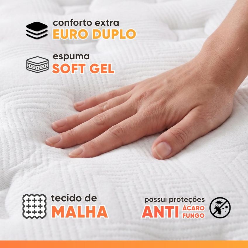 Cama Box Casal Molas Ensacadas Euro Pillow Double Face Pró Hotel 138x188x69cm Probel Até 150kg - imagem 5