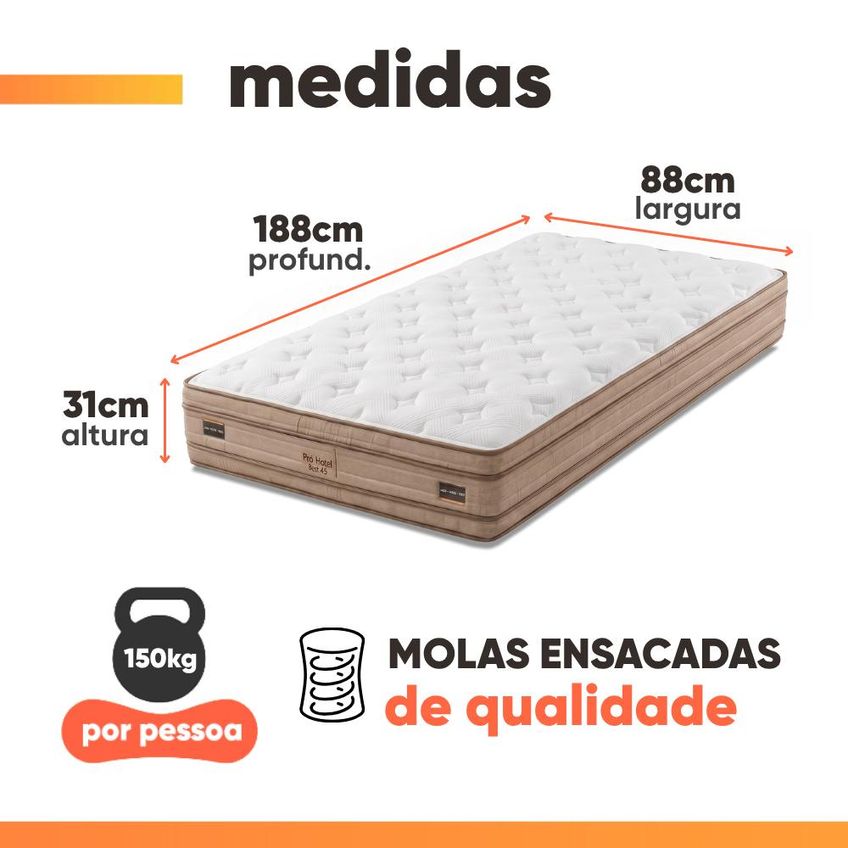 Cama Box Baú Solteiro Molas Ensacadas Euro Pillow Double Face Pró Hotel 88x188x72cm Probel Até 150kg - imagem 4
