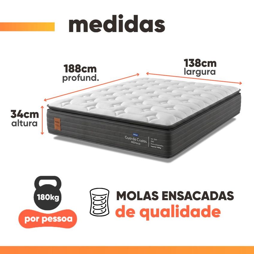 Cama Box Baú Casal Molas Ensacadas Pillow Super Monaco 138x188x75cm Probel Até 180kg Por Pessoa - imagem 4